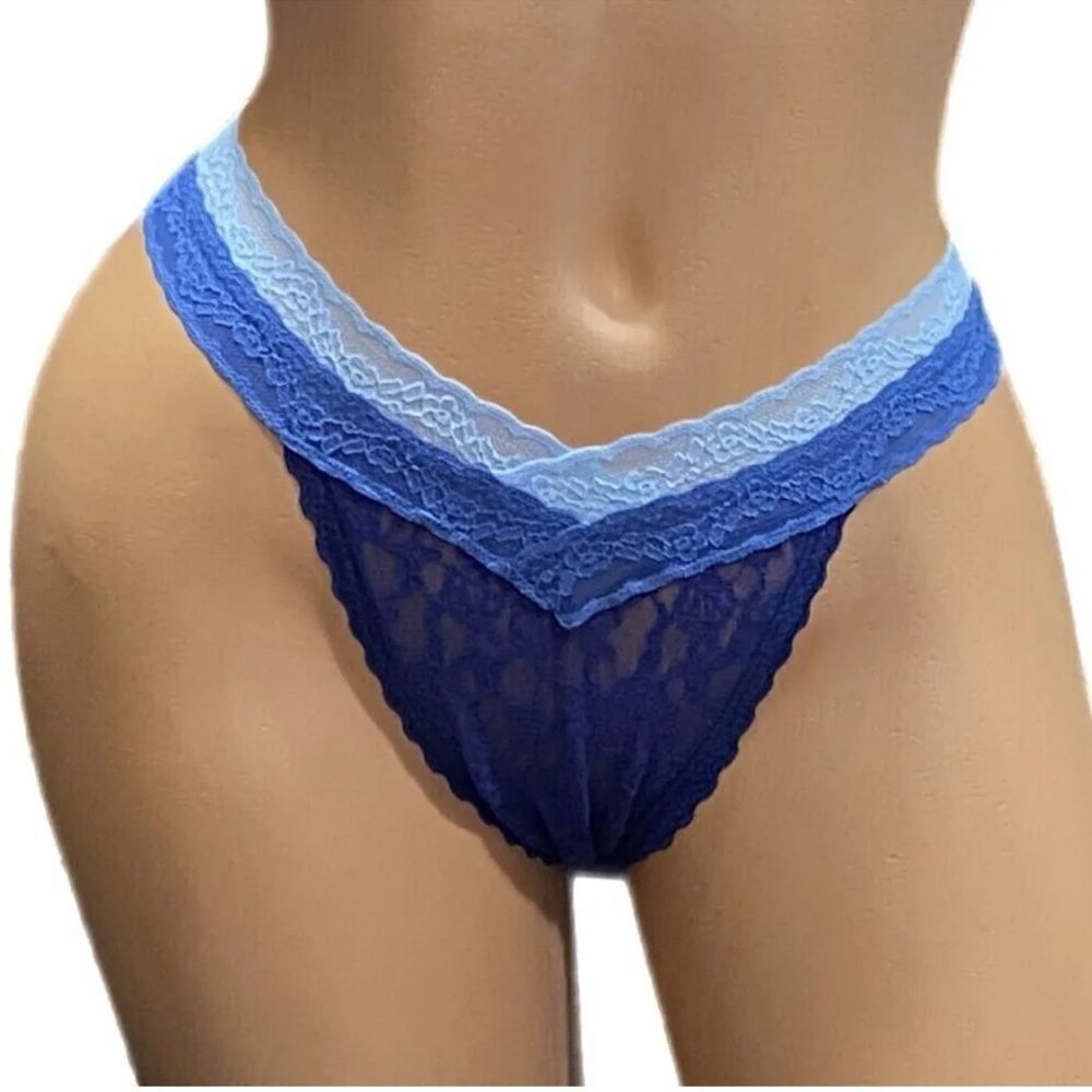 Victoria’s Secret Sexy Lace Thong Panty Triple Blue Sz Large